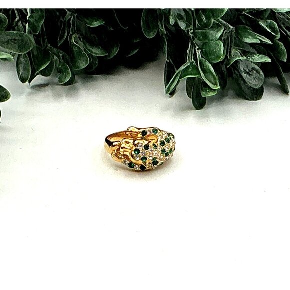 Gold-Tone Panther Ring With Green Crystal Accents sz 6.25 - Picture 2 of 8